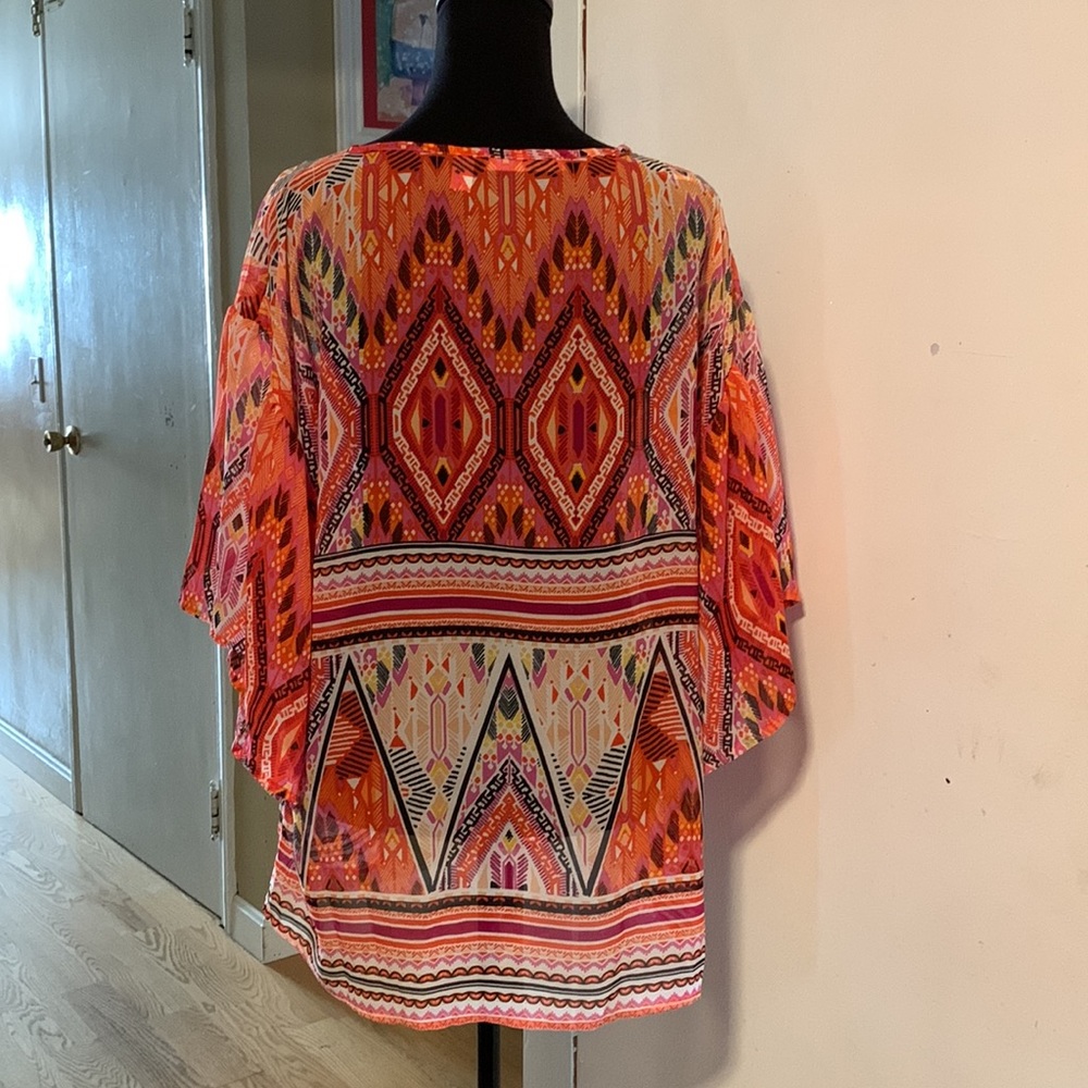 NY collection women short sleeve sheer printed top size 1X - Picture 4 of 4